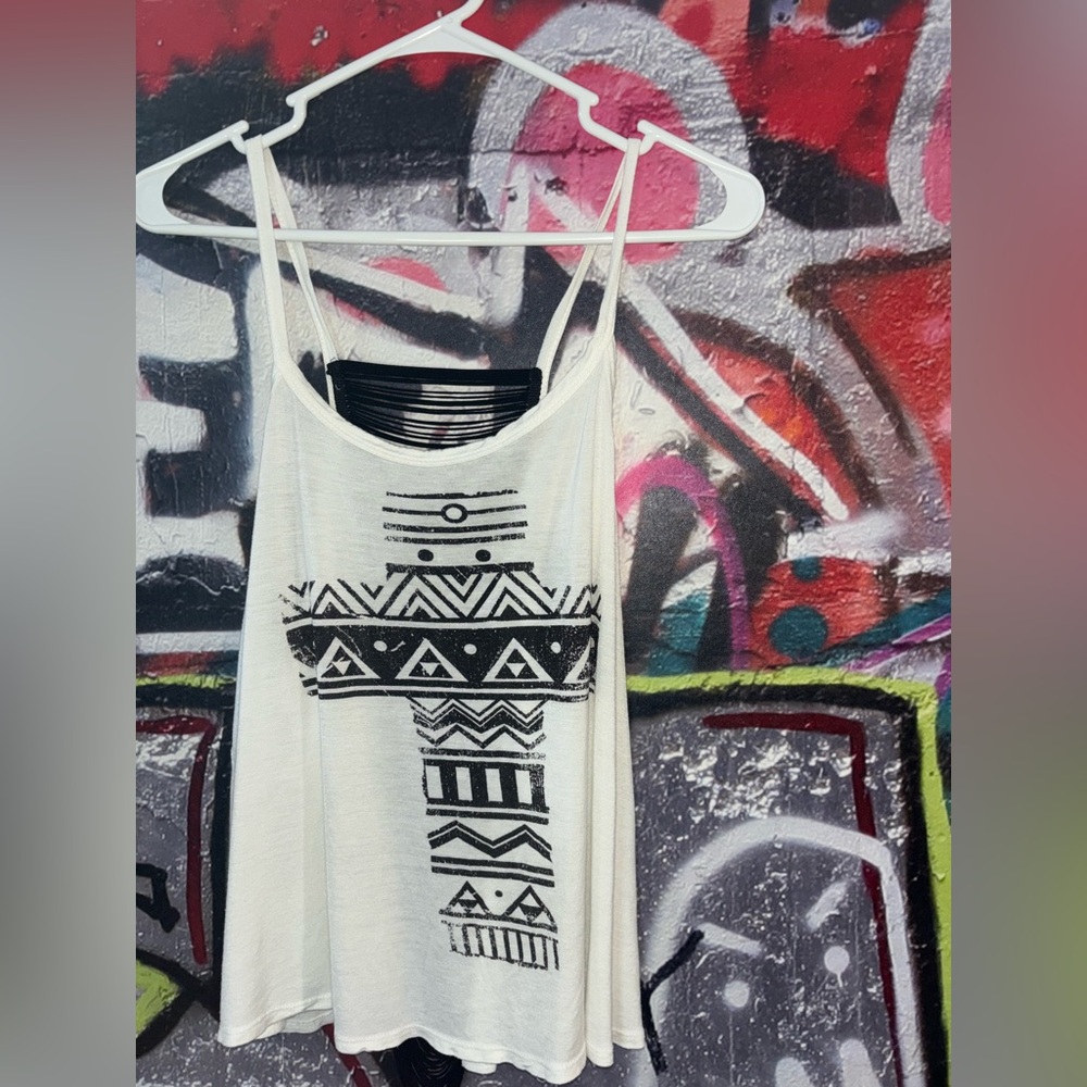 Wet Seal White Tribal Print Camisole large